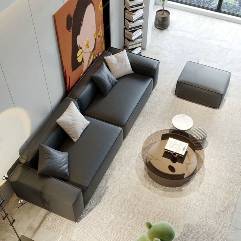 Sewn Pillow Back Settee Square Arm Sofa Couch in Black for Living Room