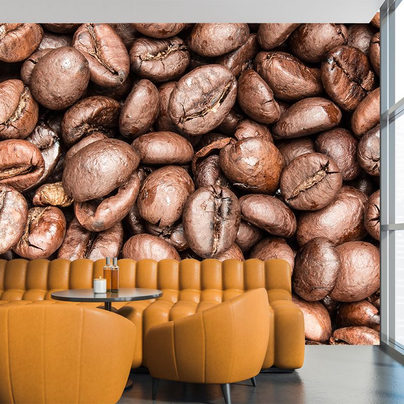 Coffee Beans Mural Contemporary Mildew Resistant Soft Color for Coffee Shop