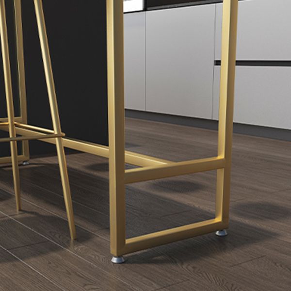 Glam Rectangle Stone Bar Dining Table Gold Iron Trestle Pedestal Bar Table (only table)