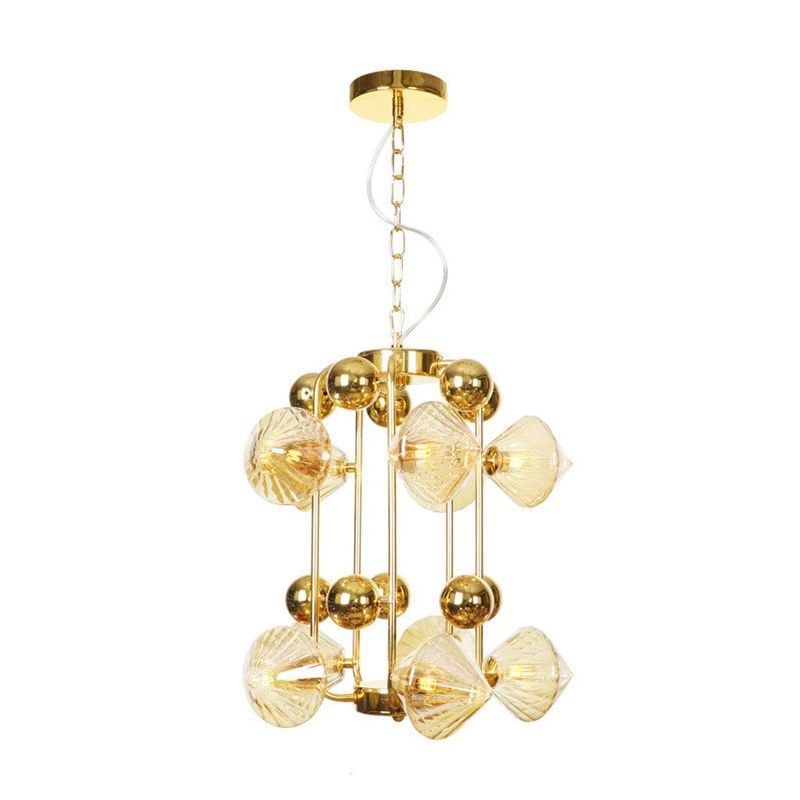 Tapered Hanging Chandelier Contemporary Amber Glass 10 Heads Living Room Ceiling Pendant Light