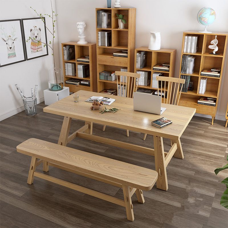 Modern Pine Wood Table for Restaurant Rectangle Dining Table with Trestle Base