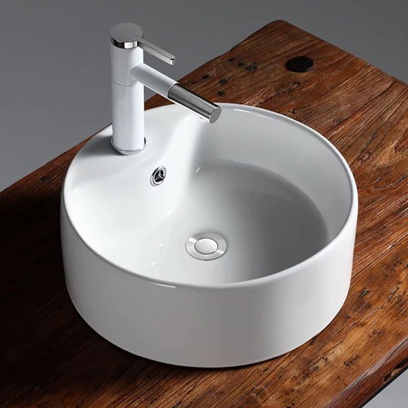 Modern Vessel Bathroom Sink Porcelain Oval with Pop-Up Drain Bathroom Sink