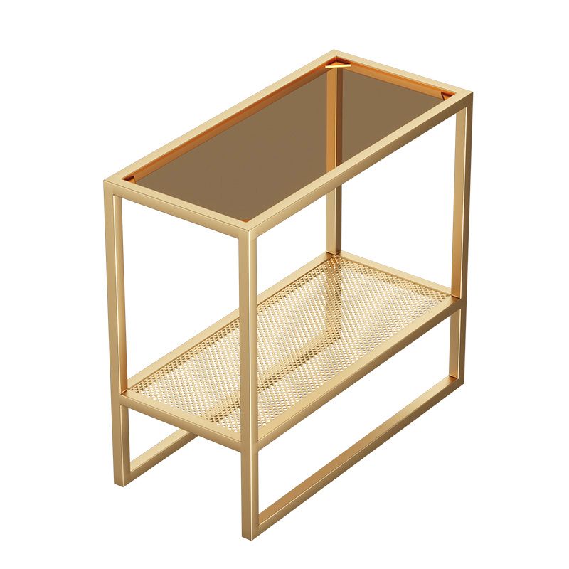 Rectangle Glass Top Side Table 21.65" Tall Metal Frame End Table with Shelf