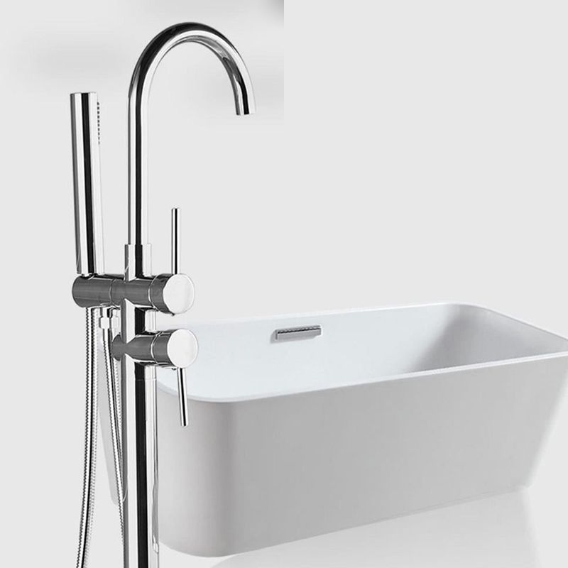 Traditional Floor Mounted Metal Freestanding Tub Filler High Arc Freestanding Faucet