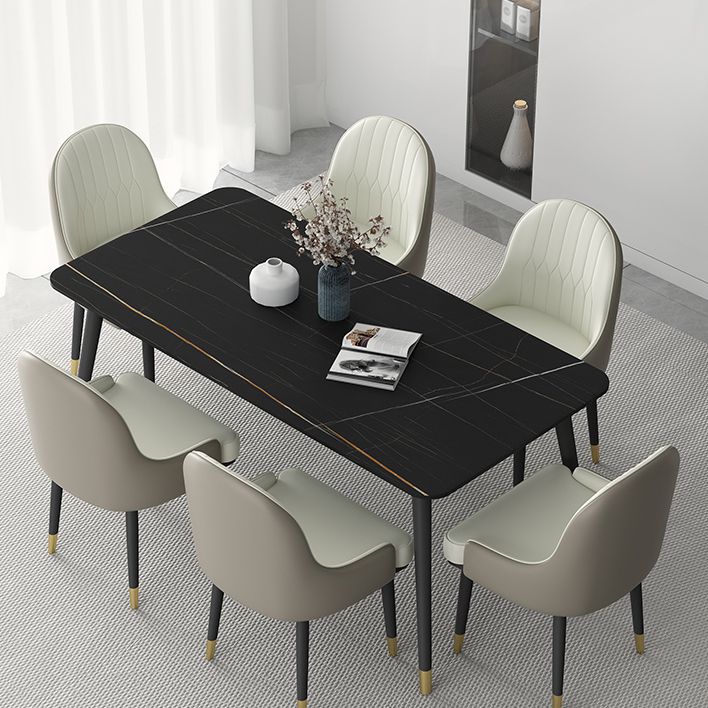 Rectangle Dining Table Set 1/5/7 Pcs Sintered Stone Dining Table with Upholstered Chairs