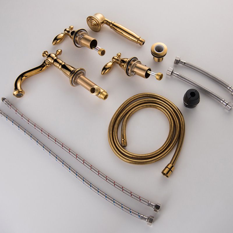 Gold and Chrome Roman Tub Filler Two Handle Deck-Mount Tub Faucet with Handshower