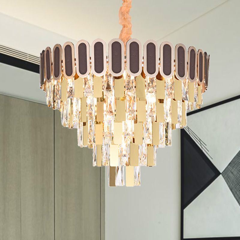 9/16 luci da pranzo lampadario kit di luce sospesa in oro contemporanea con tonalità di cristallo cono