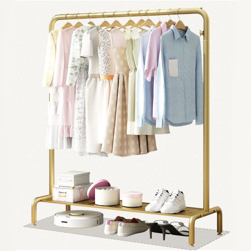 Modern Metal Coat Rack Hanging Rail and Lower Shelf Entryway Kit