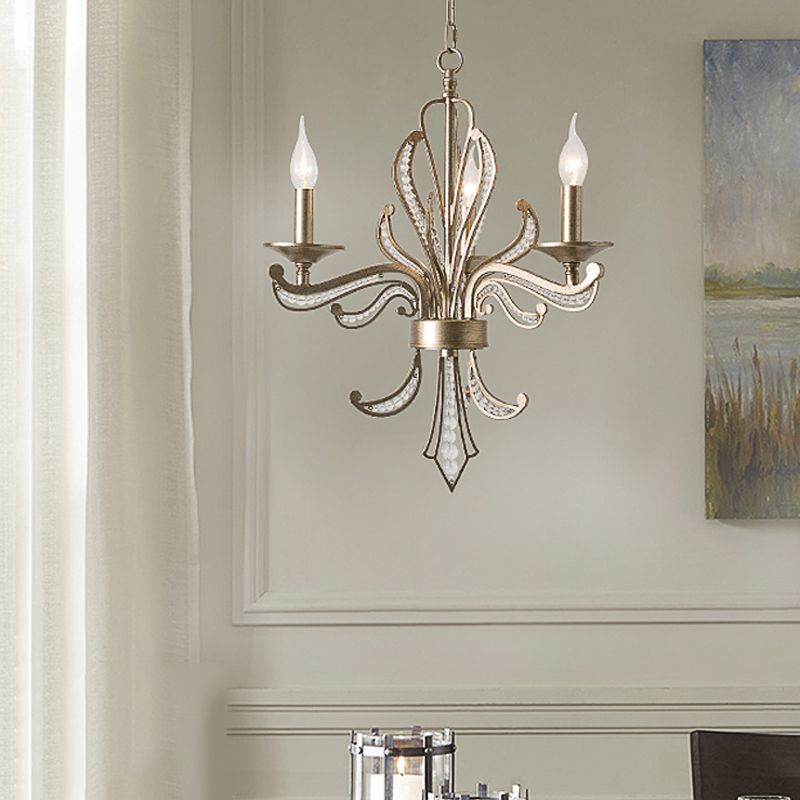 Crystal Candle Chandelier Lamp Modern 3/6 Bulbs Gold Pendant Lighting Fixture for Bedroom