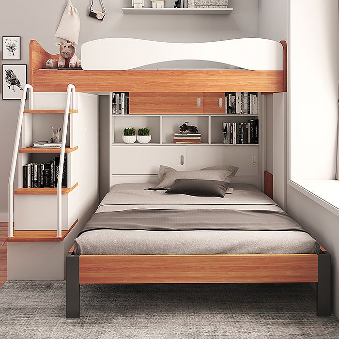 Contemporary Bunk Bed Wood Headboard with Guardrail Storage Mattress No Theme