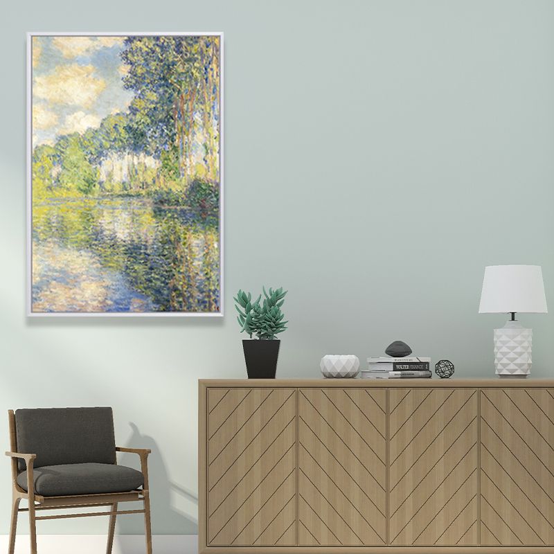 Textured Monet Pool Painting Canvas Rustic Wall Art Print for Family Room, Yellow