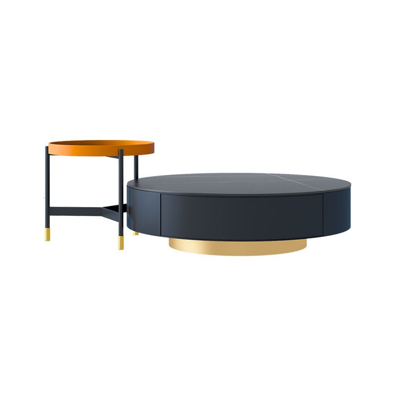 Metal Drum Coffee Table with Storage Round Cocktail Table in Black