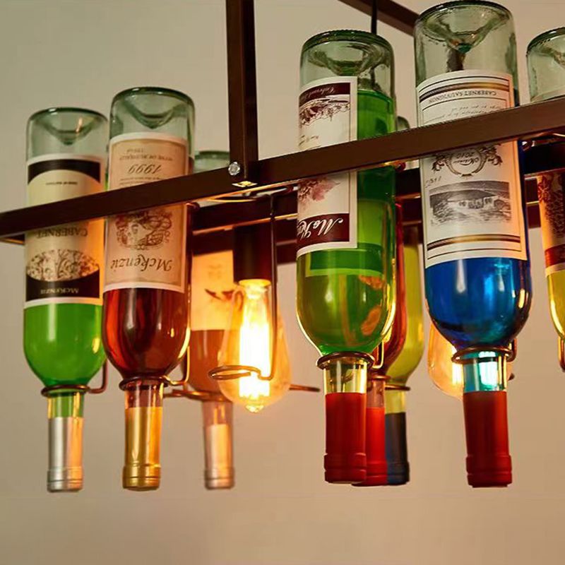 Industrial Style Hanging Lamp Iron Island Light for Dining Table (Included Wine Bottle)