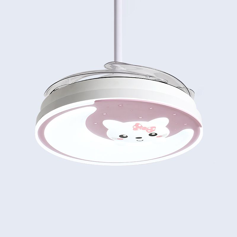 Acrylic Moon and Cat Fan Lamp Cartoon LED Semi Flush Ceiling Light for Children Bedroom