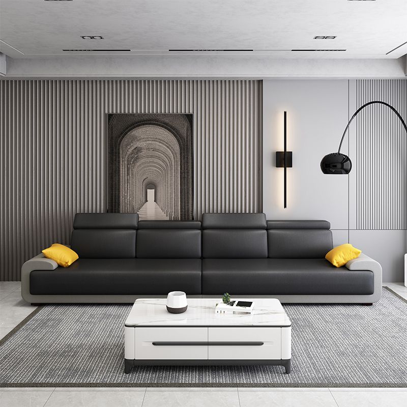 Contemporary Faux Leather Sectional Sofa Pillow Top Arm Cushions Seating for Living Room