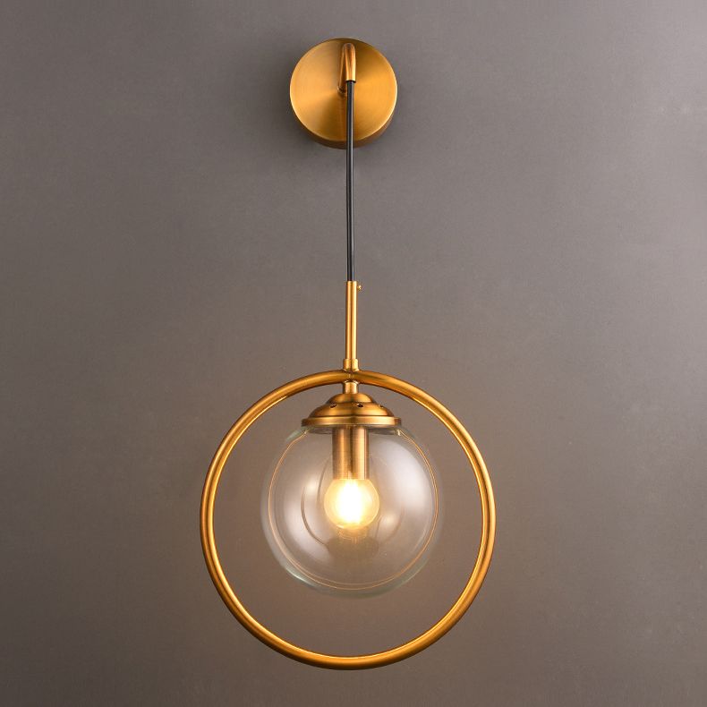 1-Light Round Shade Modern Style Glass Wall Lighting Fixtures en laiton pour le salon de la chambre