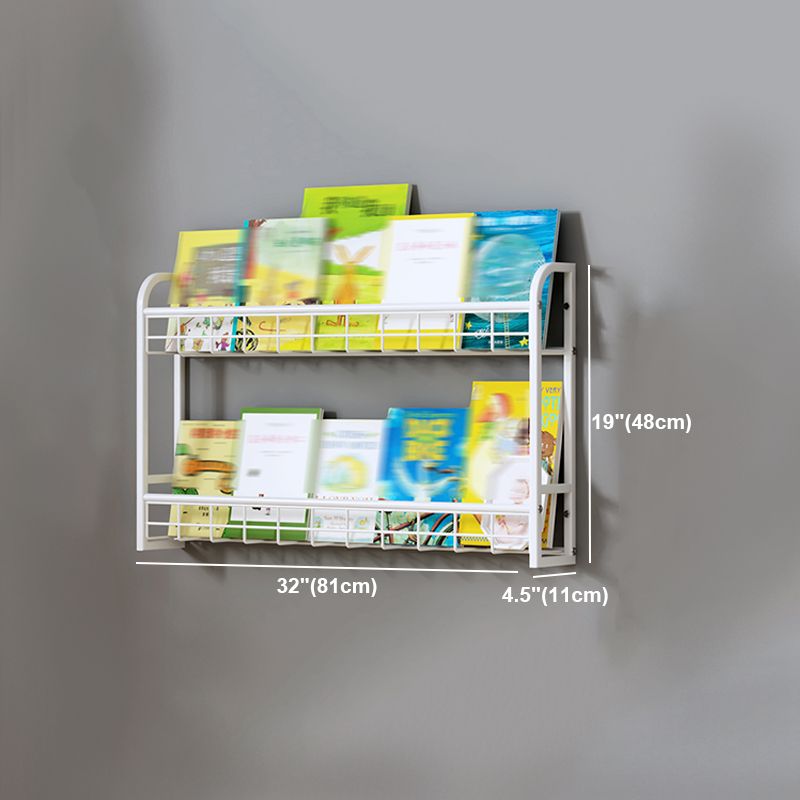 White Bookshelf Contemporary Style Wall Mounted Bookcase for Home Office