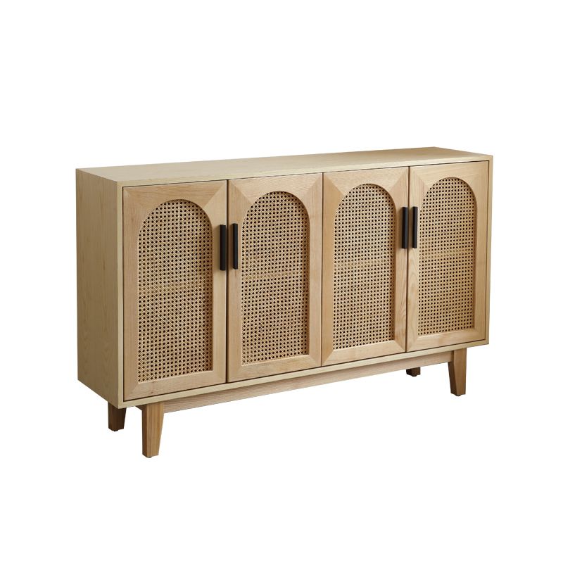 Wicker Rattan Accent Cabinet Solid Wood Storage Cabinet with Doors