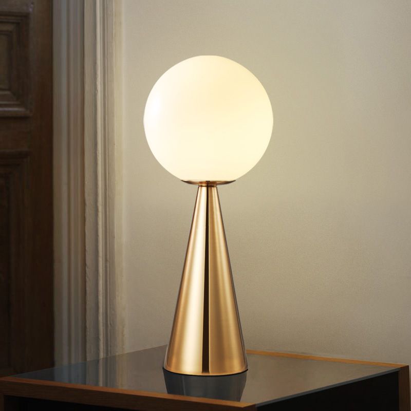Gold Spherical Night Table Lighting Contemporary 1-Head Metal Nightstand Lamp with Cream Glass Shade