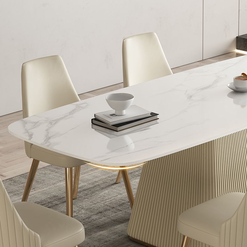 Noordse 1/2/5/7 stukken Dinerset Sintered Stone Witte tafel met lederen stoelen eetgelegenheden