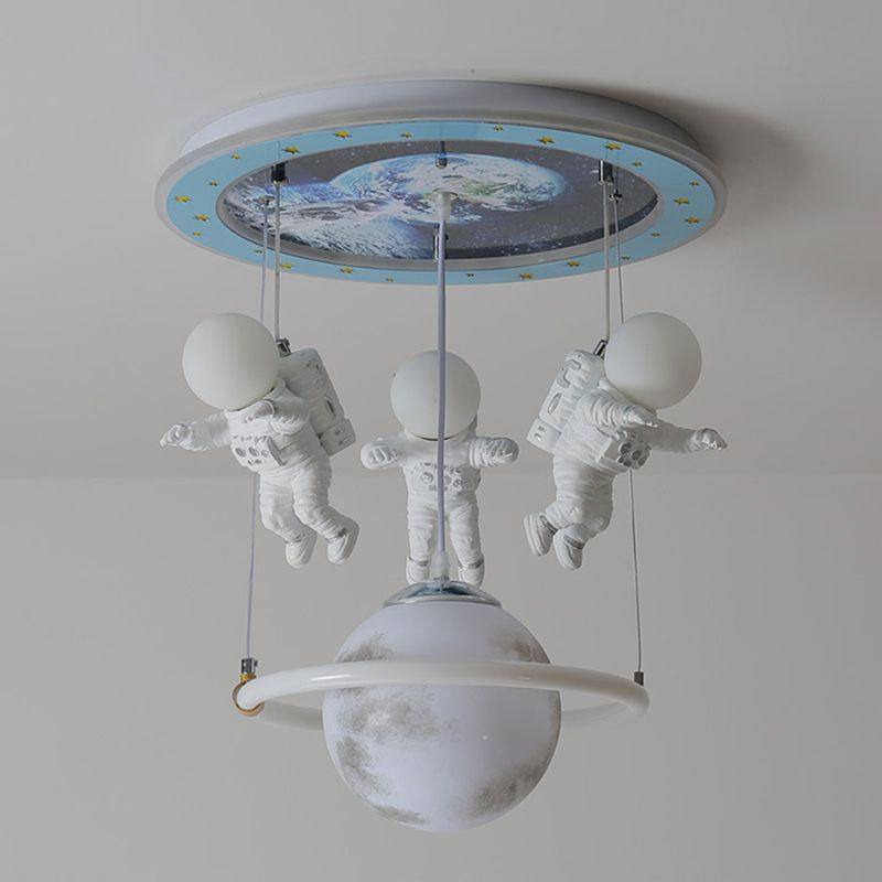 Blue Planet Ceiling Lighting Kids 6-Light Acrylic Flush Mounted Light with Astronaut Decor