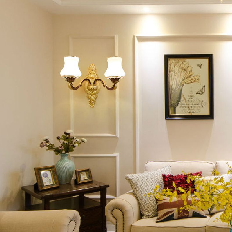 2-Lights Geometric Wall Sconce Modern Simple Style Glass Wall Lighting in Gold