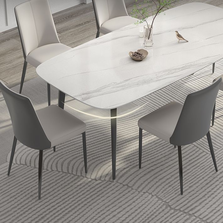 White Contemporary Rectangular Stone Dining Table with Steel Base