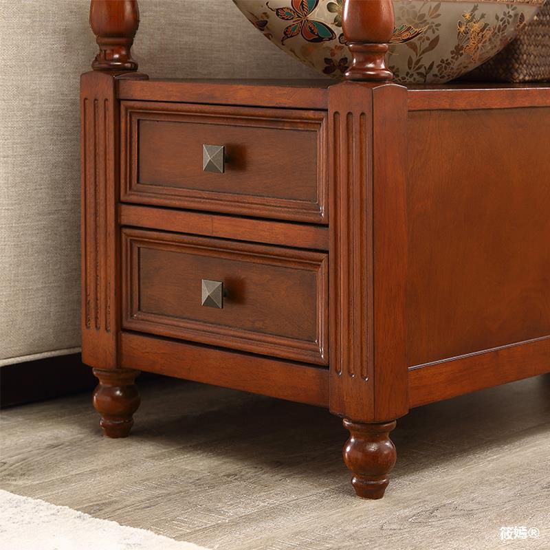 23.6"Tall Rustic Solid Oak Drawer End Table 4 Legs Rectangular Side Table