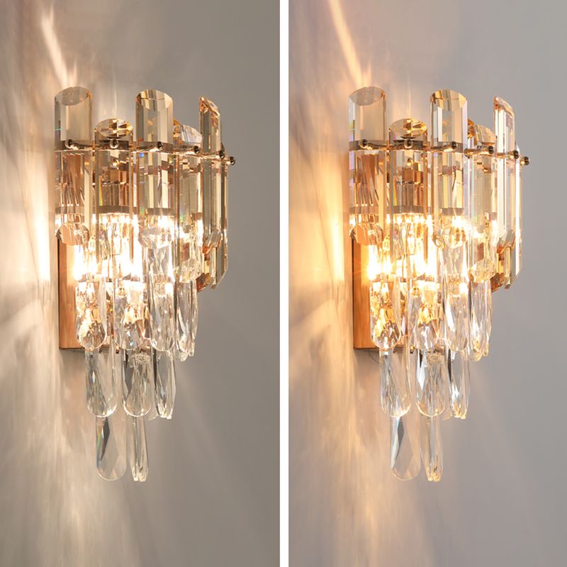 Zeitgenössische kristallgeschichtetes Wandleuchten 2-Licht-Wandmontage Licht für Schlafzimmer