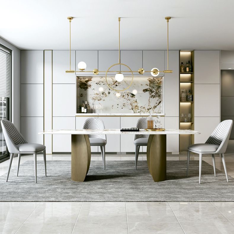 Modern Sintered Stone Table Dining Rectangle Table with Metal Legs for Home Use
