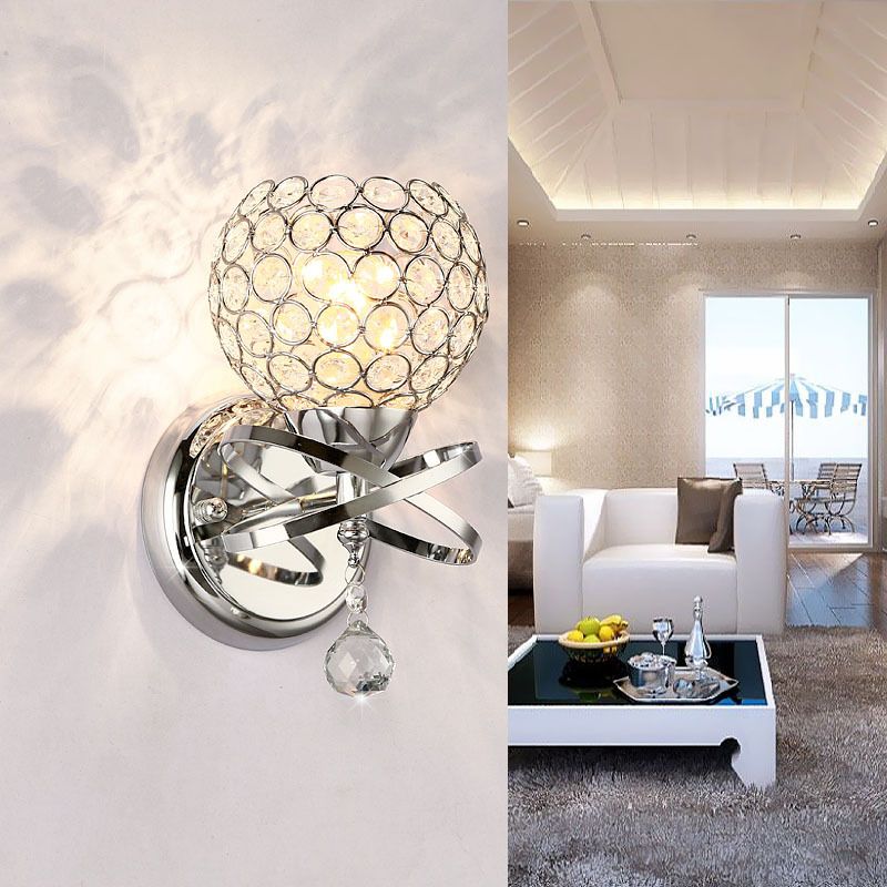 1 Light Ball Wall Lighting Fixtures Modern Style Crystal Wall Mounted Lamps