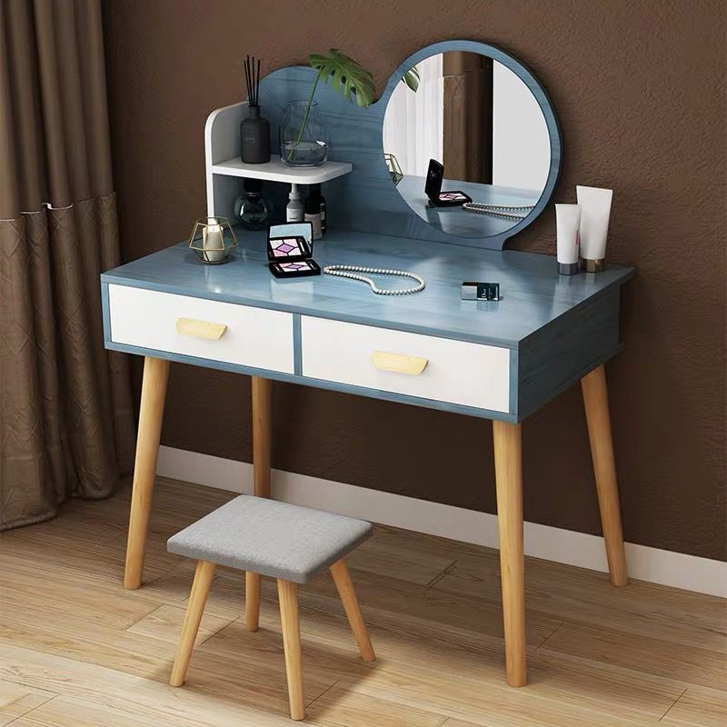 Contemporary Makeup Table With Drawers White/Blue 15.74" W x 28.93" H
