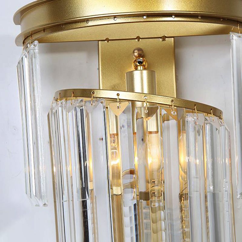 1 Lights Bedside Wall Lighting Fixture Modernism Style Golden Wall Lamp with Clear Crystal Block Shape