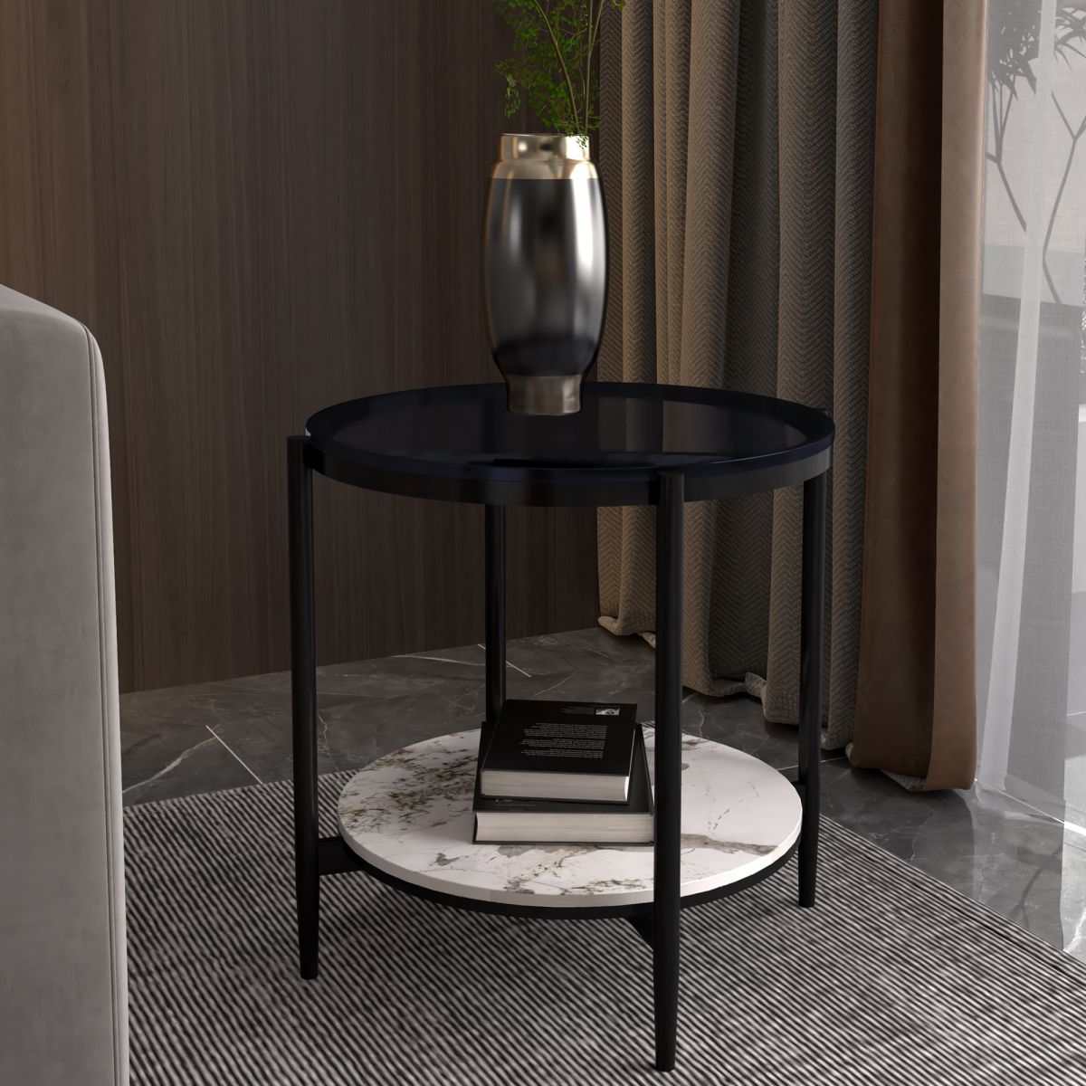 Modernistic 4 Legs Round Double Tier Living Room Accent Side Table