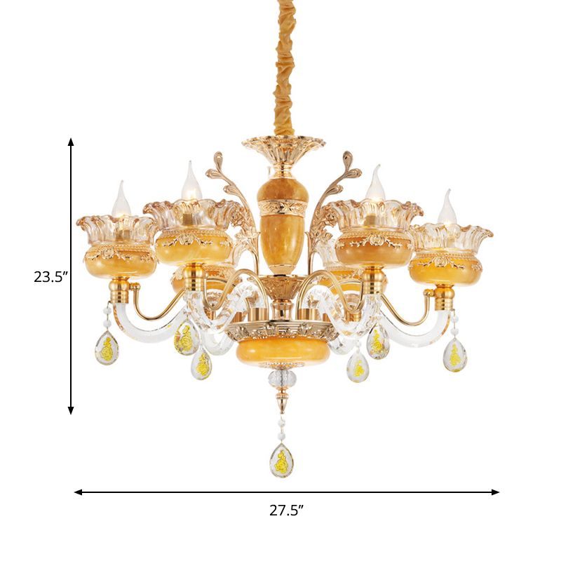 Candelabra eetkamer hanger traditionele kristal regendruppels 6 lampen gele kroonluchter