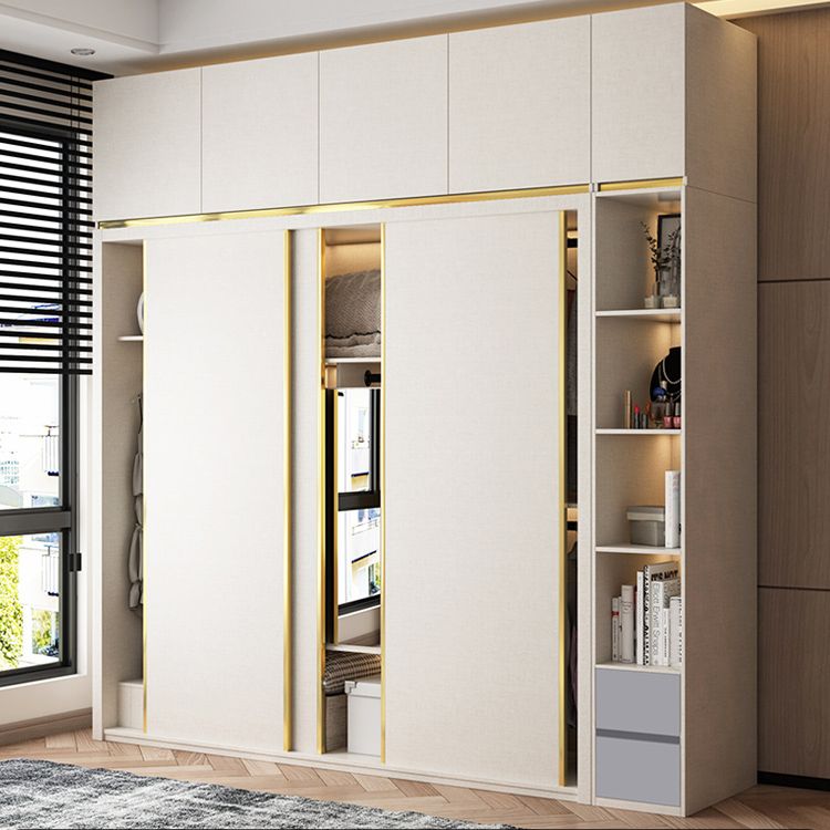 Engineered Wood Wardrobe Cabinet Modern Style Wardrobe Closet with Mirror