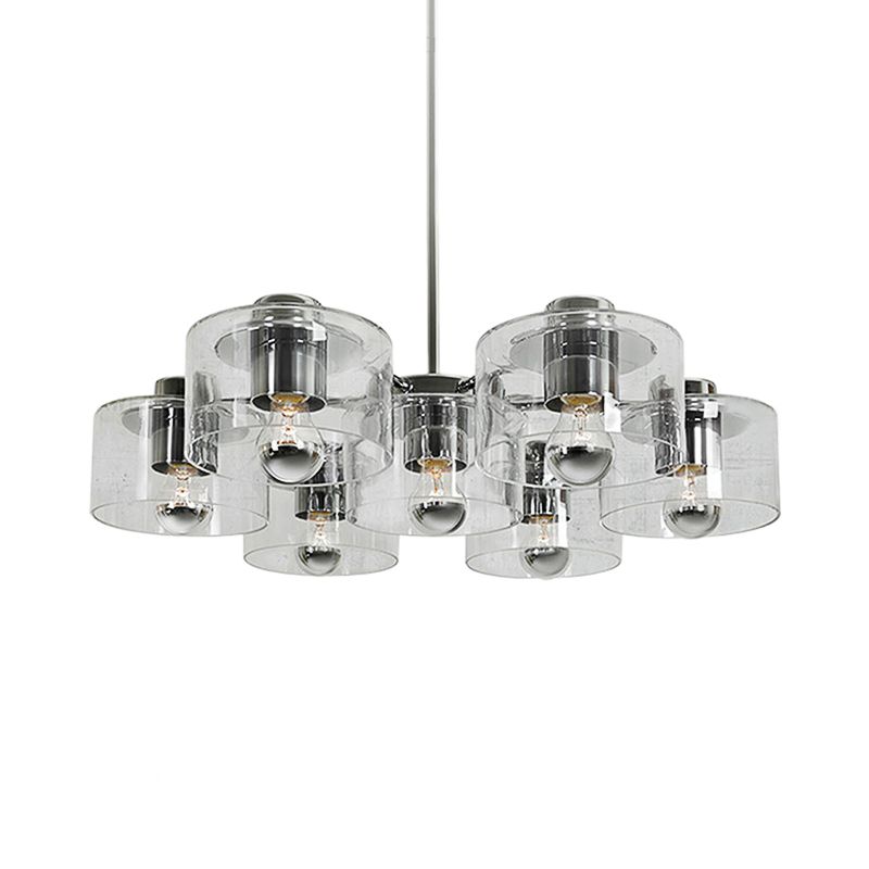 Salle d'étude tambour pendentif éclairage en verre transparent 7 têtes de style simple chrome e27 lustre