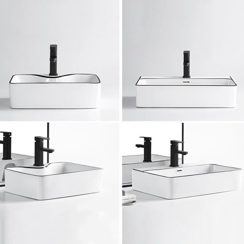 Modern Bathroom Sink Porcelain Rectangular with Overflow and Drain Assembly Basin Sink