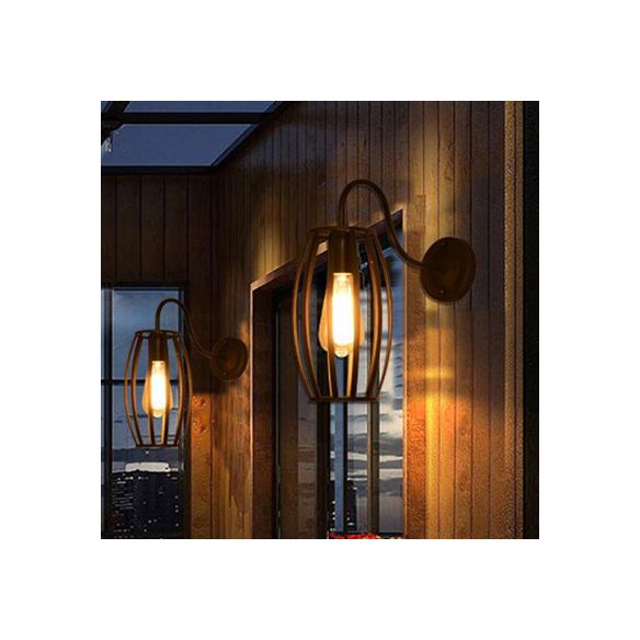Retro industrielle ovale Käfig Wandleuchte 1 Glühbirnenmetallische Wandmontagelampe mit Schwarzarmarm in Schwarz