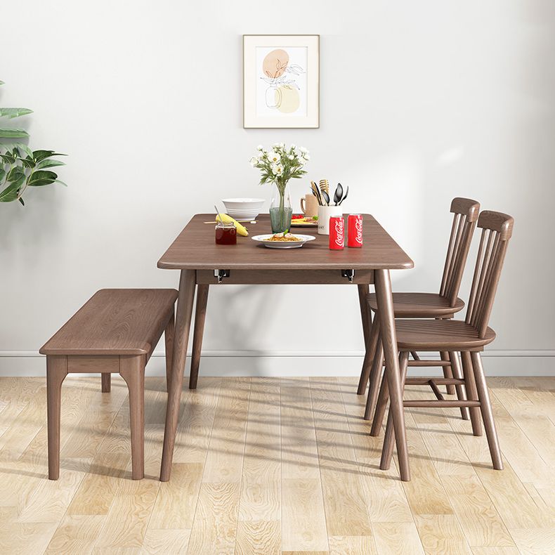 Rubberwood Rectangle Dining Table Extendable Table with Wooden Base and Legs