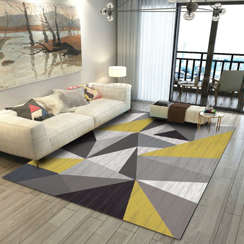 Yellow Modern Carpet Geometry Polyester Carpet Washable Area Carpet for Living Room