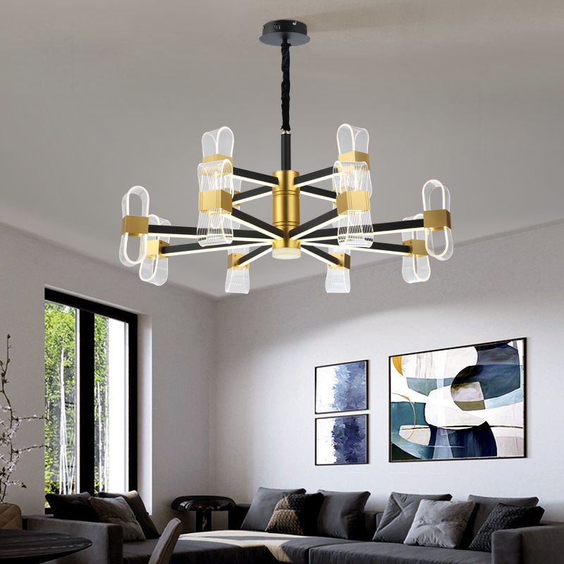 Metal Hanging Light Kit Postmodern Black-Gold LED Chandelier for Dining Room