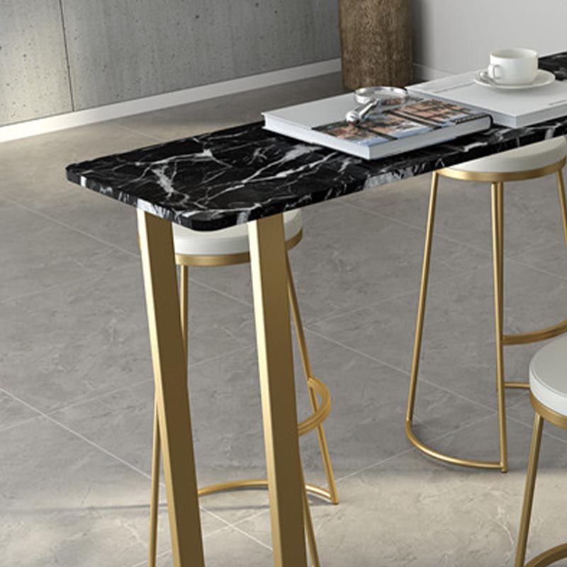 Glam Style Rectangle Stone Bar Table 42-inch Height Gold Sled Pedestal Bistro Table
