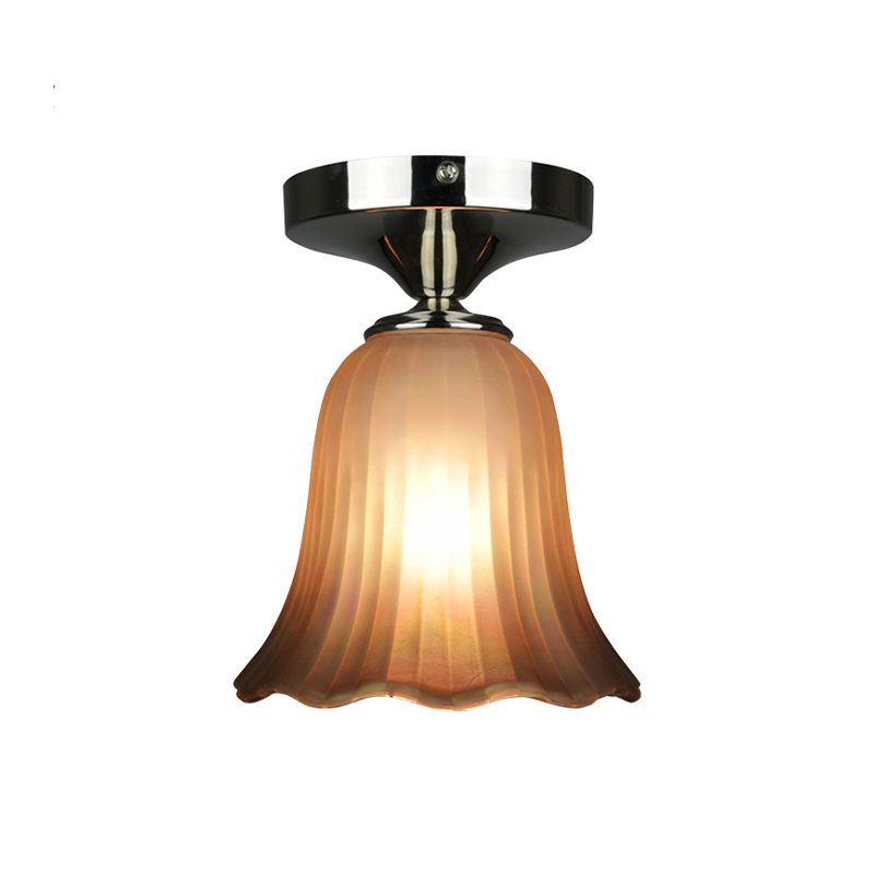 Tan Glass Flower Flushmount Traditional Style 1 Bulb Foyer Flush Mount Lighting Fixture