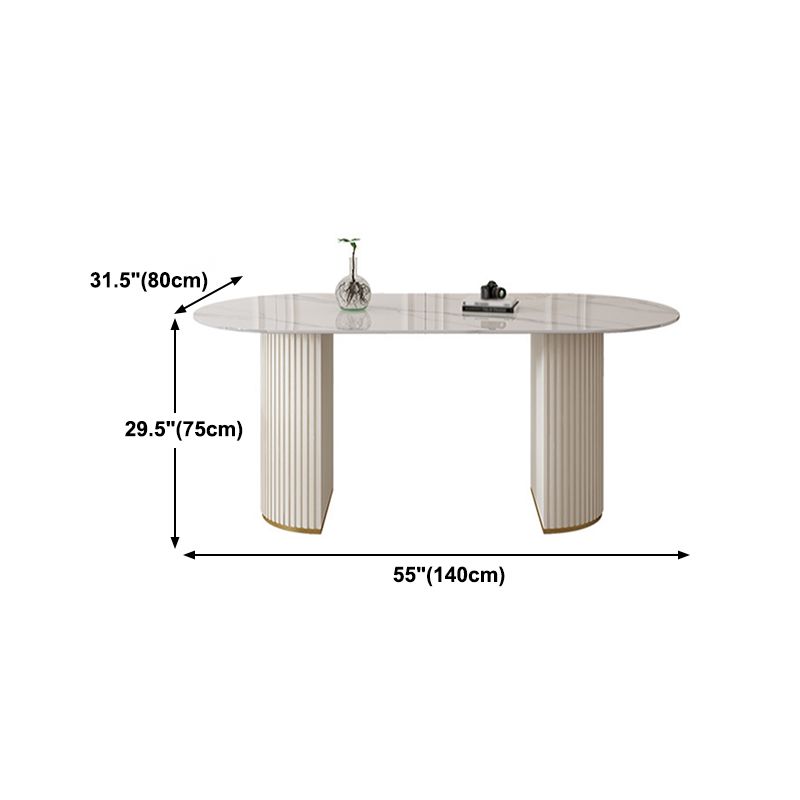 Sintered Stone Table for Restaurant Modern White Table with Double Pedestal Base