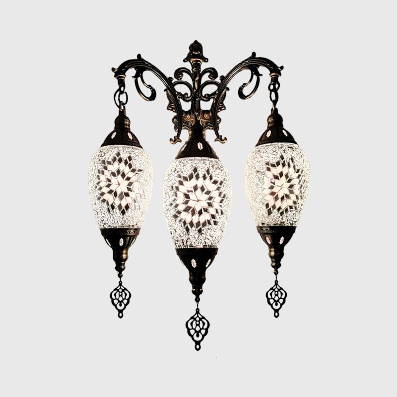 Traditional Oval Wall Mounted Lamp 3 Heads Stained Art Glass Sconce Light in White/Red/Light Blue