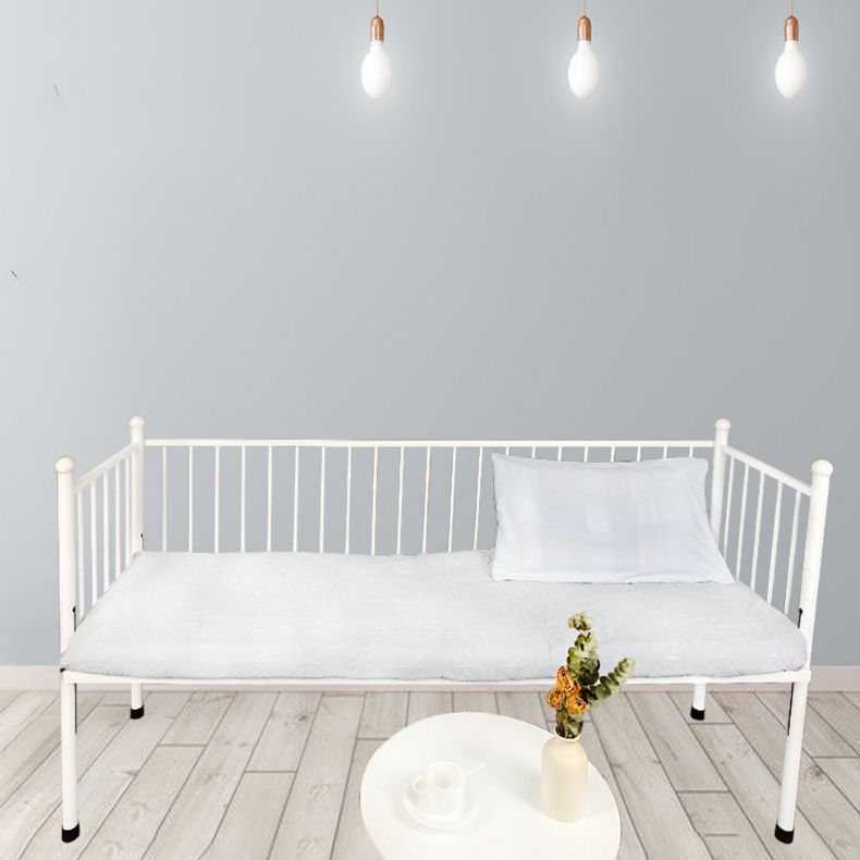 White Kids Bed Contemporary Metal Standard Bed with Guardrail