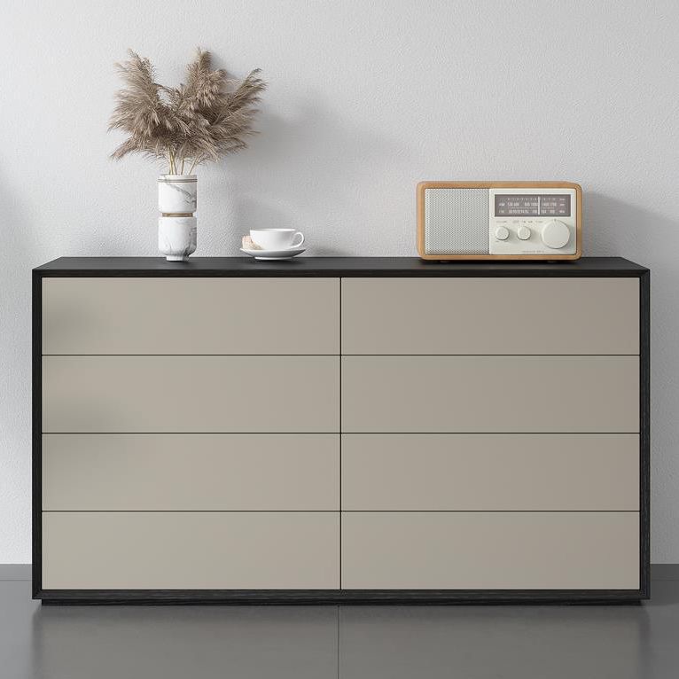 Contemporary Wood Double Dresser Horizontal Storage Chest Dresser for Bedroom