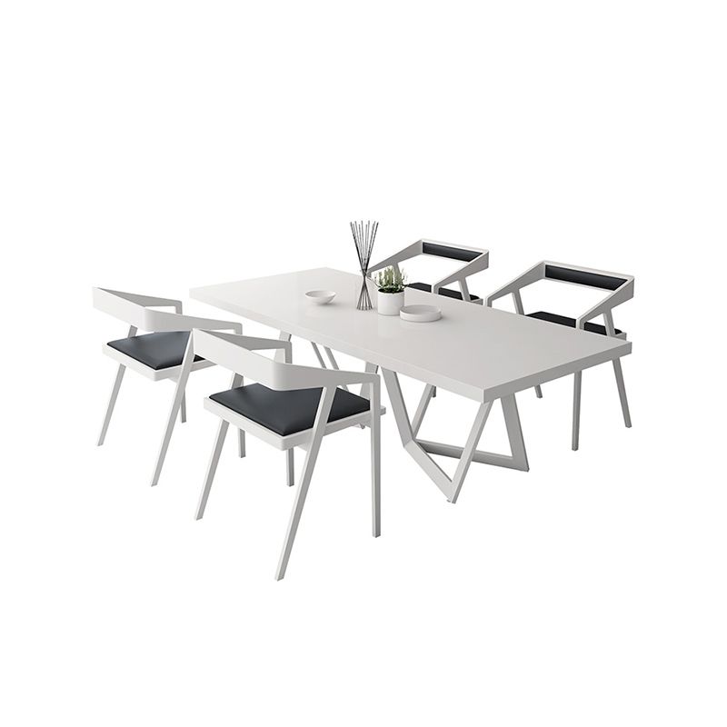 Mesa de comedor rectangular de estilo lujoso con pedestal doble, mesa fija con madera maciza