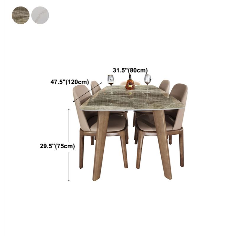 Stone Top Dining Table Mid-Century Modern Table with 4 Legs in Brown
